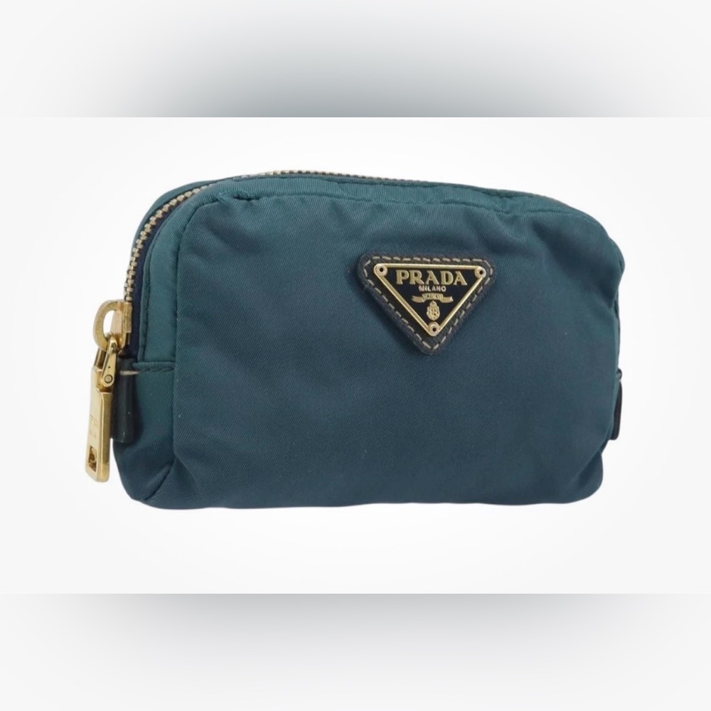 Prada Teal Nylon Pouch with Gold Logo